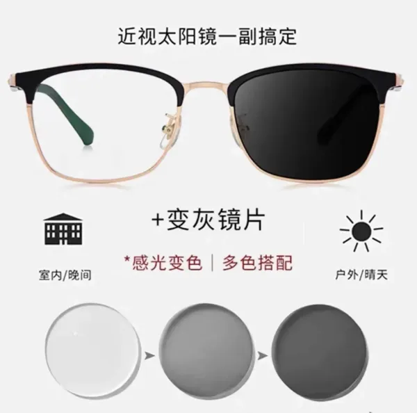 Design Photochromic Transition Lens Eyeglasses with Gold-Black Frame Eyewear - 1