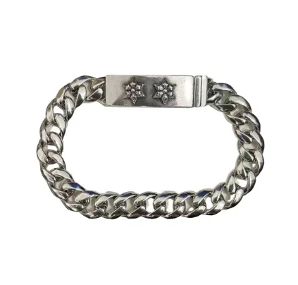 Design Cuban Link Bracelet with Engraved Floral Plate Silver Bracelet Jewelry - 1