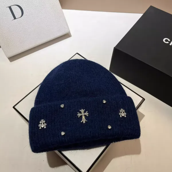 Chrome Hearts Embellished Navy Beanie with Cross Studs - 1