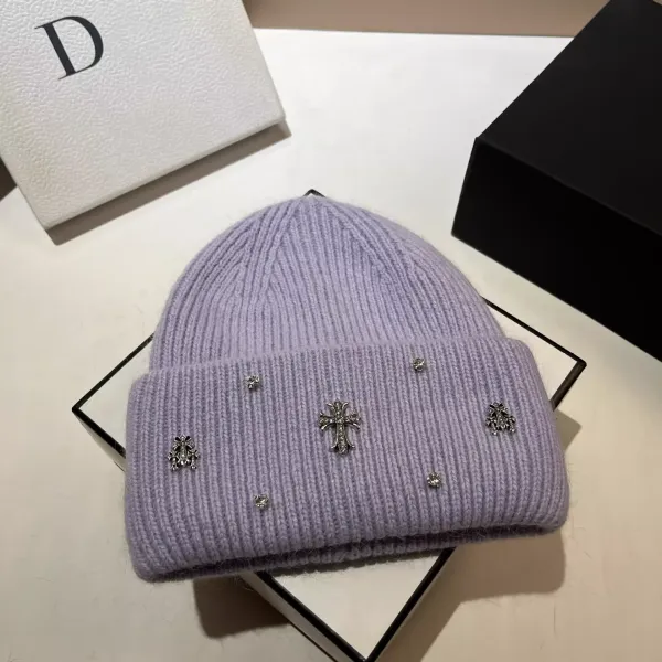 Chrome Hearts Cross-Embellished Lilac Knit Beanie - 1
