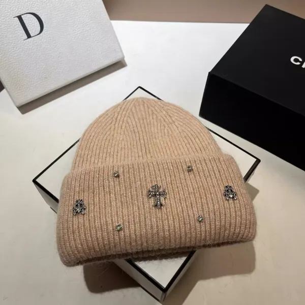 Chrome Hearts Embellished Cashmere Beanie Beige Hats - 1