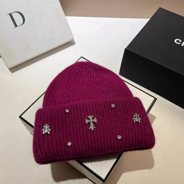 Chrome Hearts Cross-Embellished Ribbed Beanie Burgundy - 1