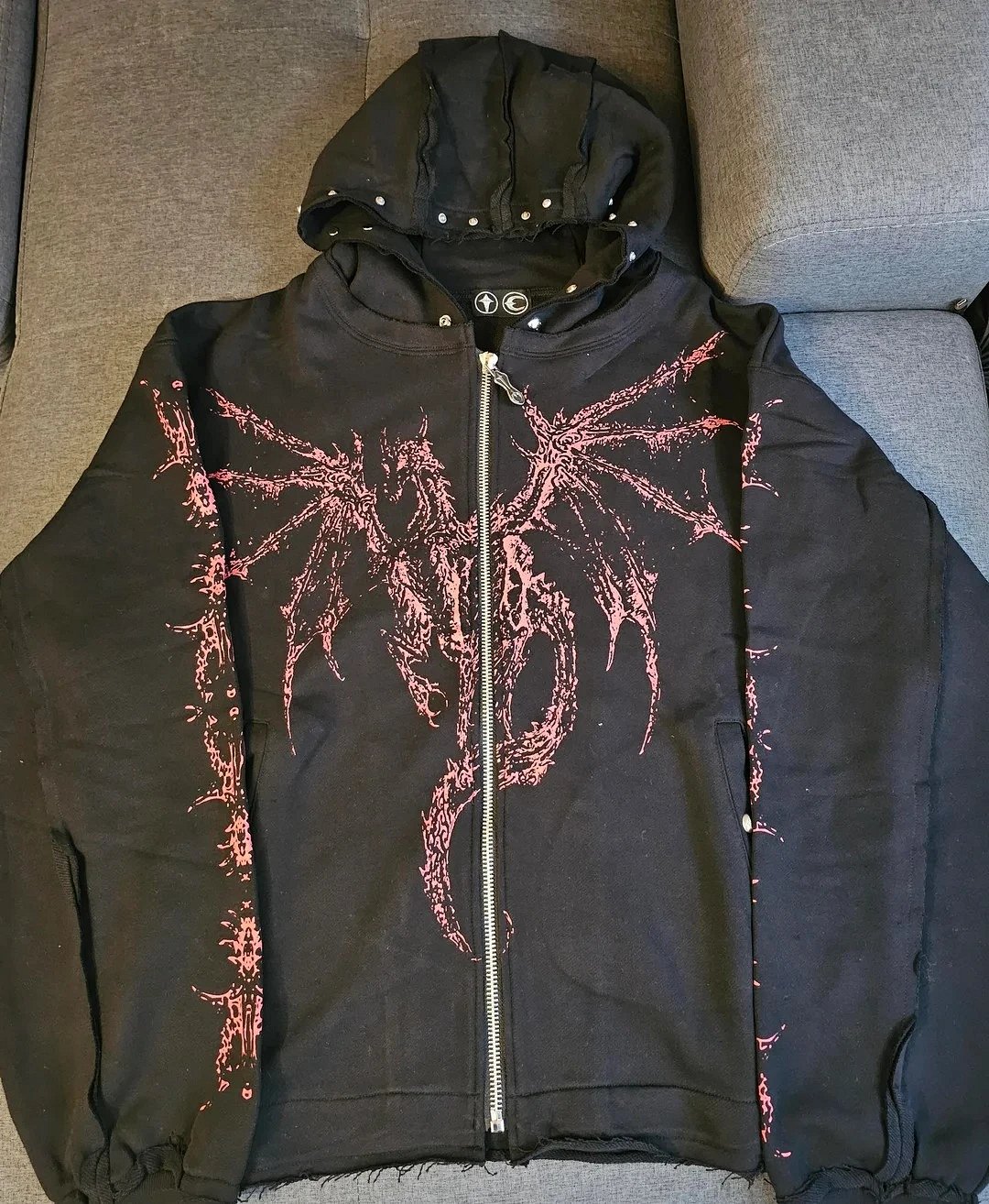 Design Dragon Print Hooded Zip-Up Jacket Black Outerwear product detail 3 in Litbuy spreadsheet finds