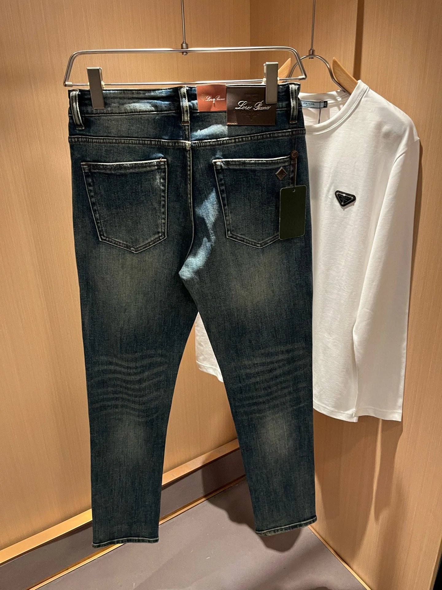Prada Logo-Embellished White Long-Sleeve T-Shirt and Dark Wash Slim-Fit Jeans - 44