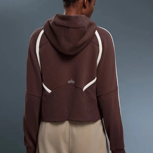 Alo Yoga Cropped Hoodie Brown with White Stripe - 1