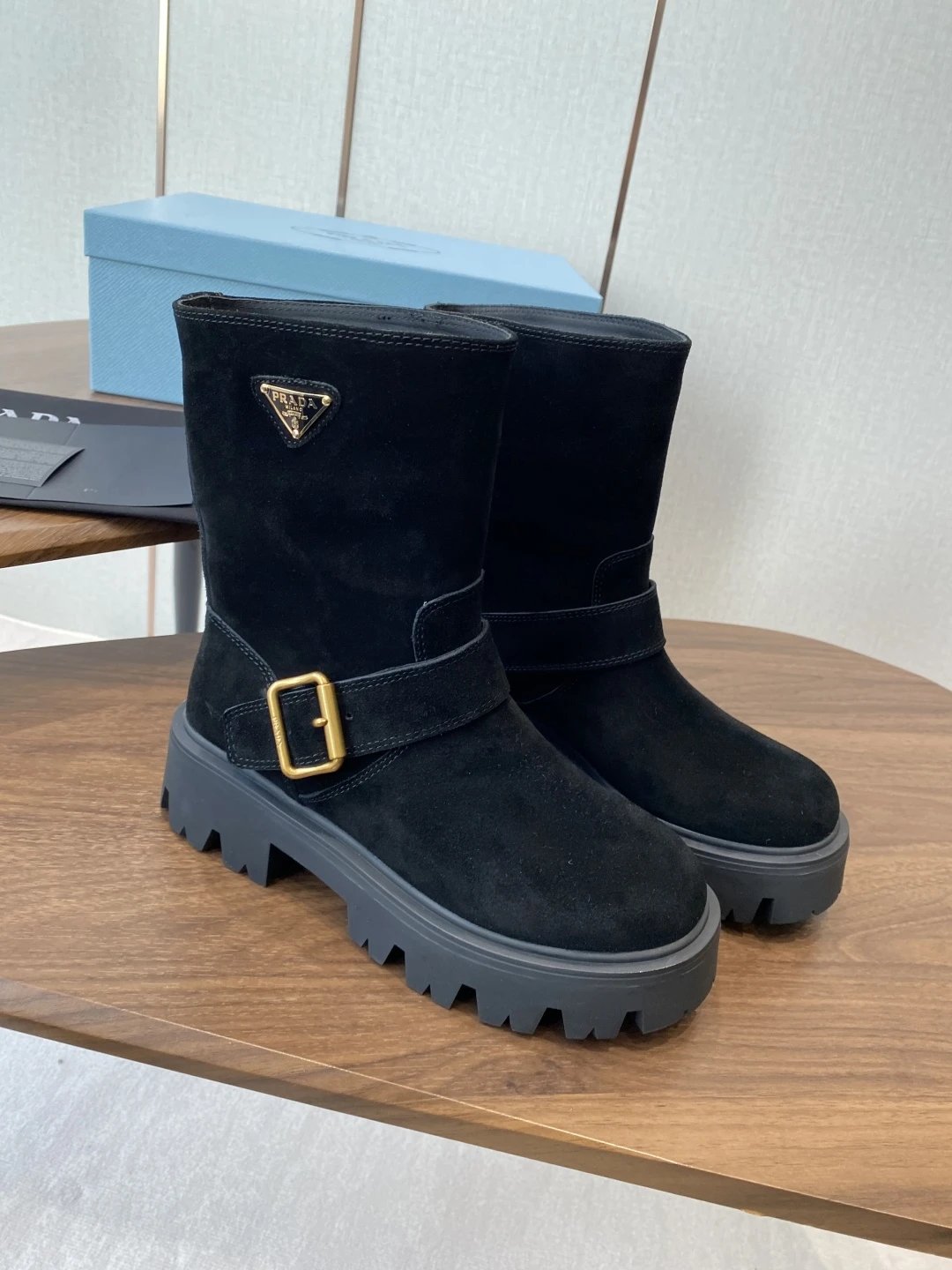 Prada Buckle Strap Suede Boots [2 styles]
