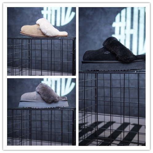 UGG Snow Boots Thin Sole Half Slipper Maroon/Black/Gray