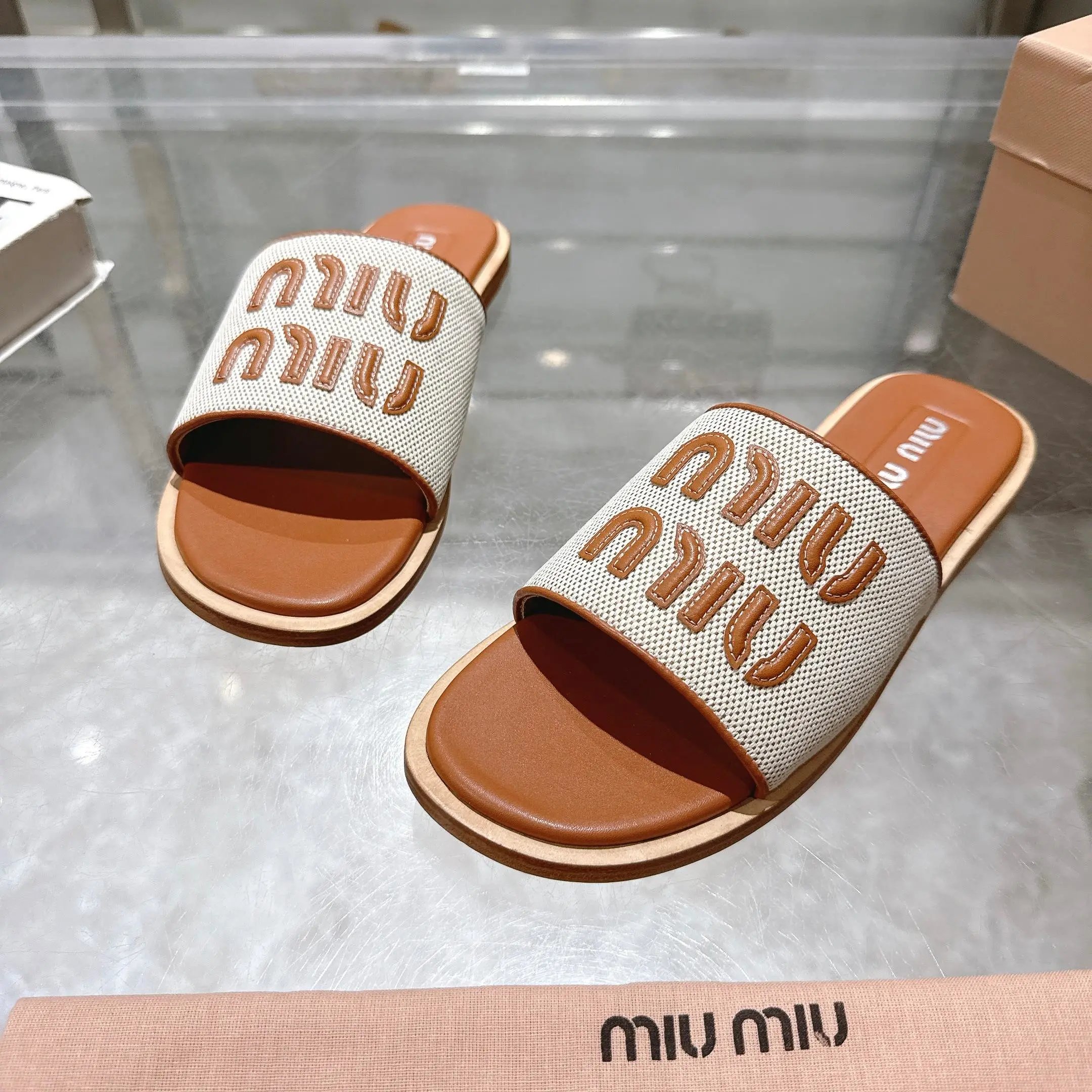 Miu Miu Logo Slide Sandals