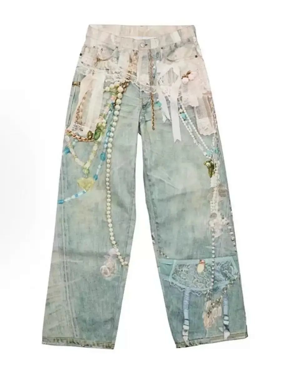 Design Paint-Splatter Distressed Wide-Leg Jeans product detail 28 in Litbuy spreadsheet finds