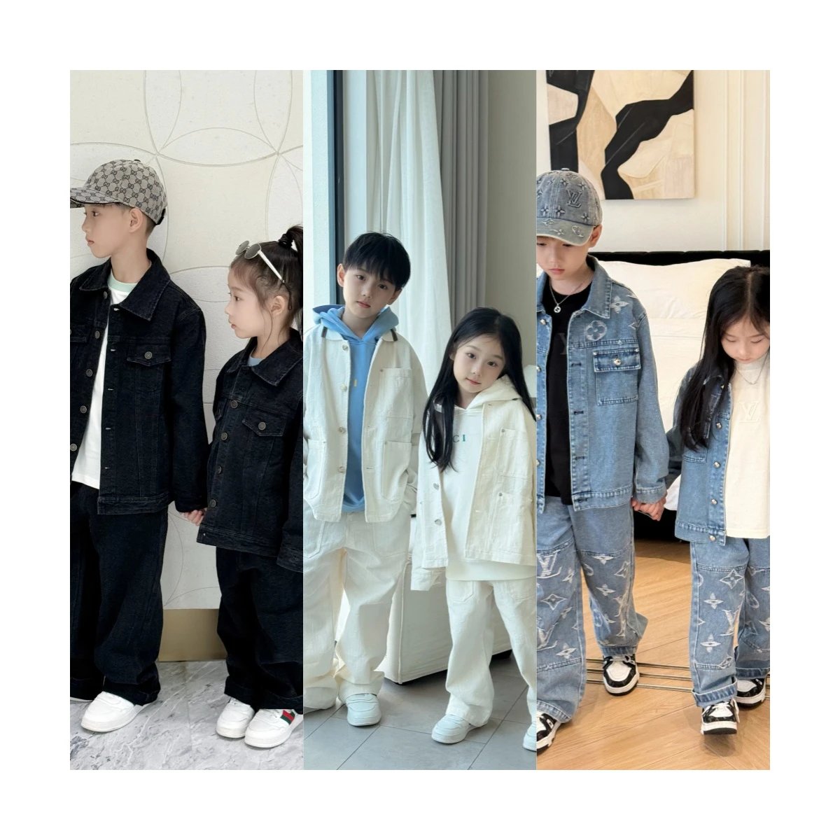 LV/Gucci denim suits for boys and girls, imported 