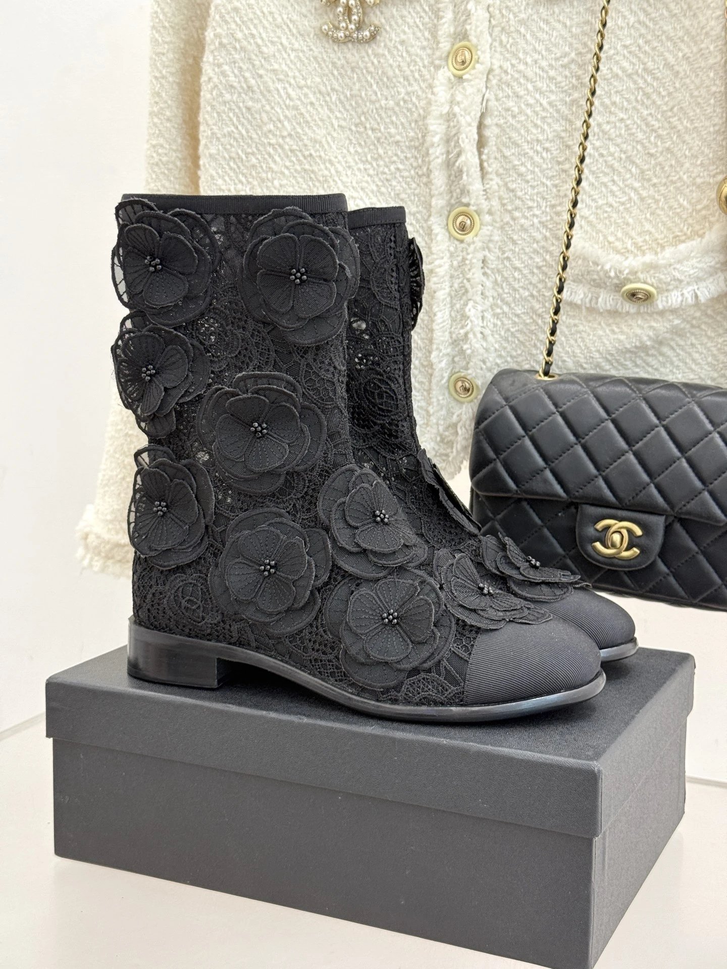 Chanel Camellia Lace Ankle Boots