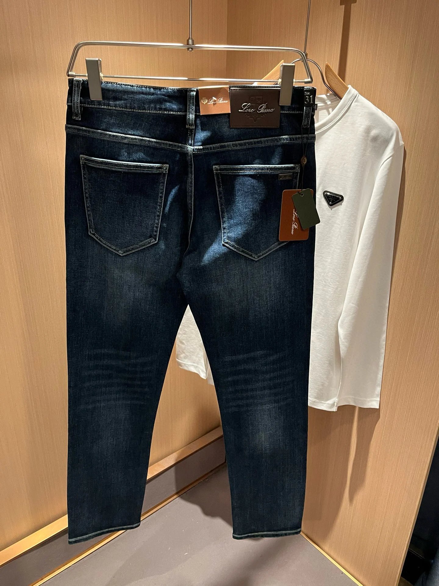 Prada Logo-Embellished White Long-Sleeve T-Shirt and Dark Wash Slim-Fit Jeans - 64