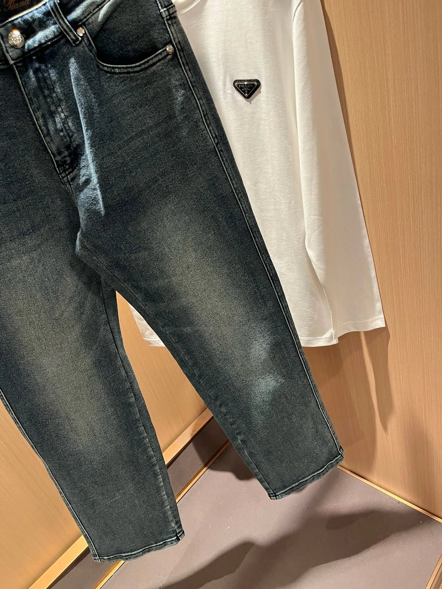 Prada Logo-Embellished White Long-Sleeve T-Shirt and Dark Wash Slim-Fit Jeans - 37