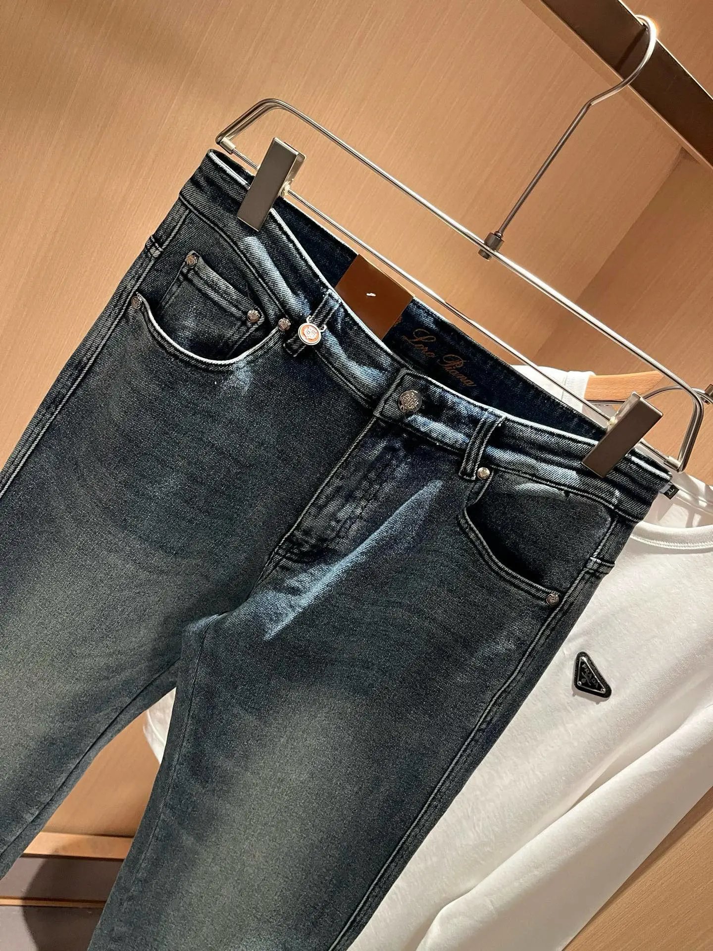 Prada Logo-Embellished White Long-Sleeve T-Shirt and Dark Wash Slim-Fit Jeans - 36