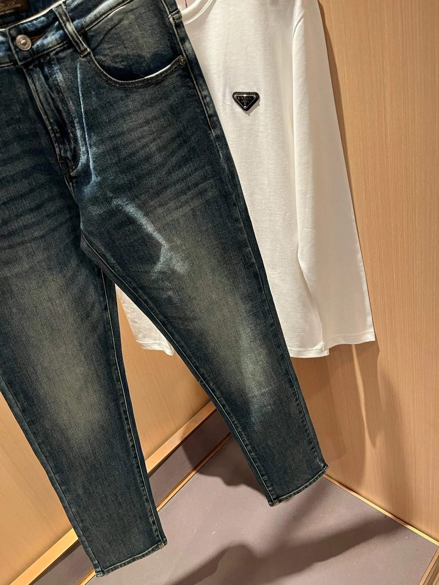 Prada Logo-Embellished White Long-Sleeve T-Shirt and Dark Wash Slim-Fit Jeans - 70