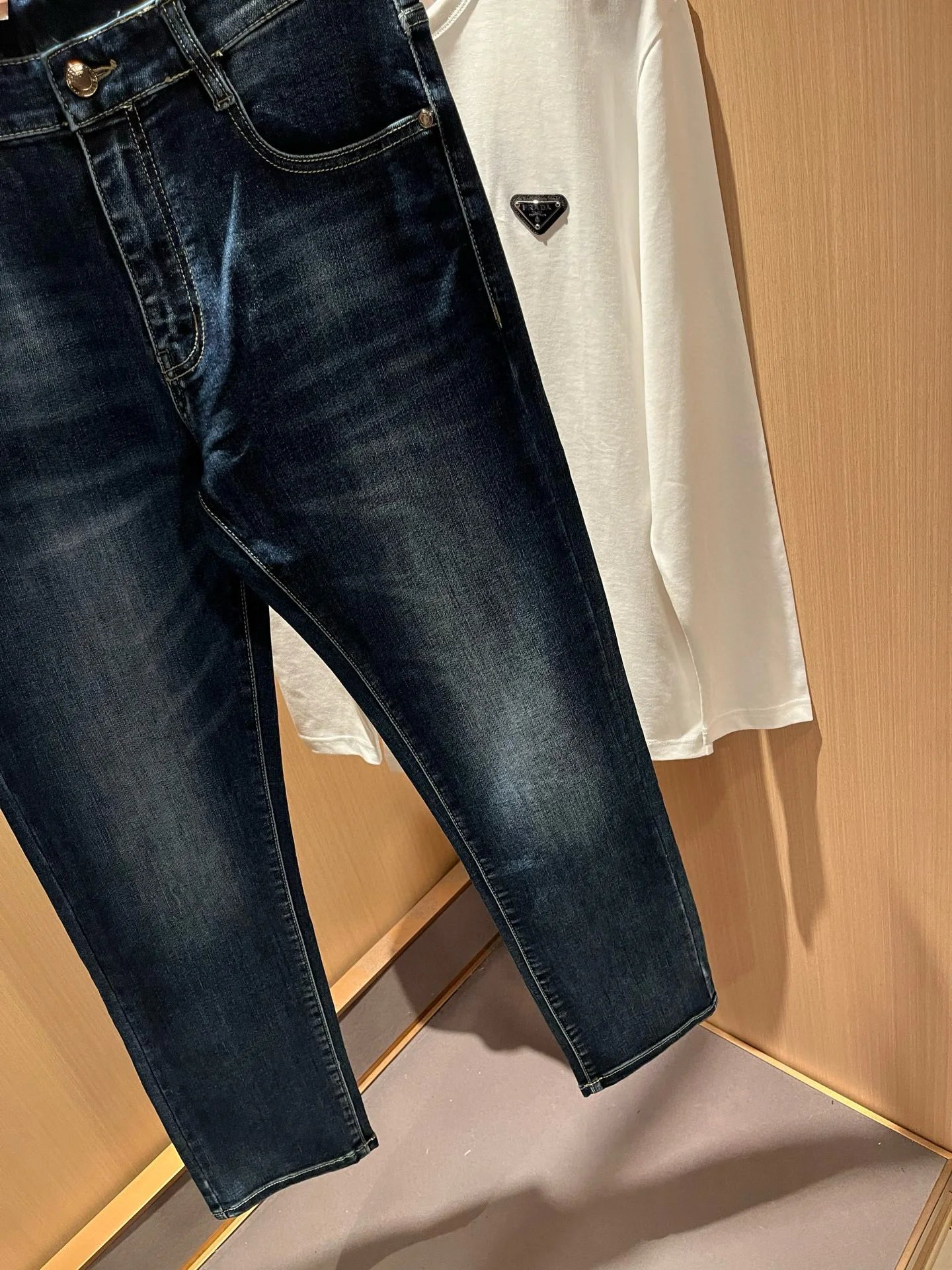 Prada Logo-Embellished White Long-Sleeve T-Shirt and Dark Wash Slim-Fit Jeans - 55