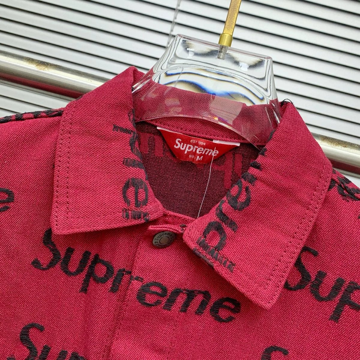 Supreme All-Over Logo Denim Jacket Red product detail 14 in Litbuy spreadsheet finds