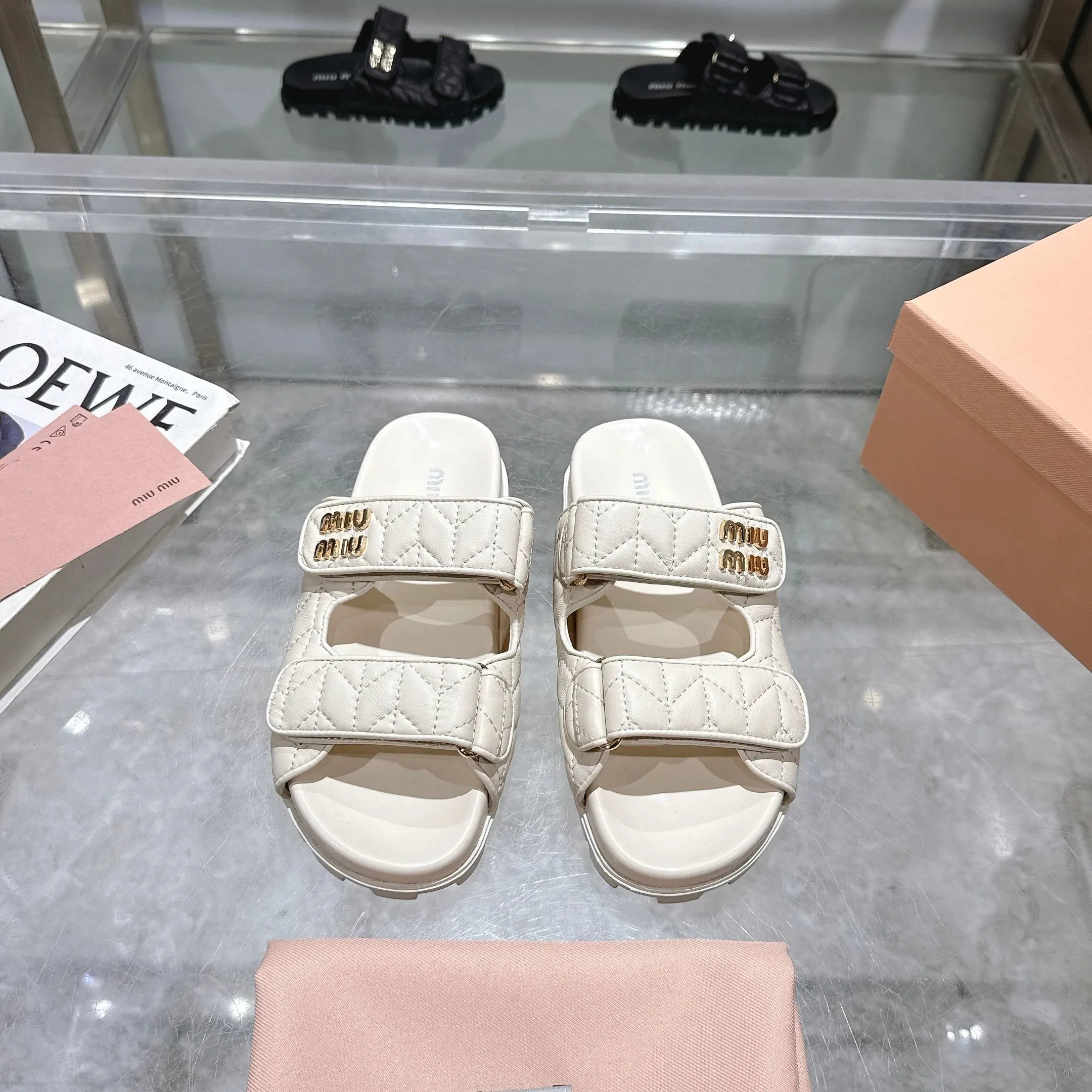 Miu Miu Quilted Slide Sandals