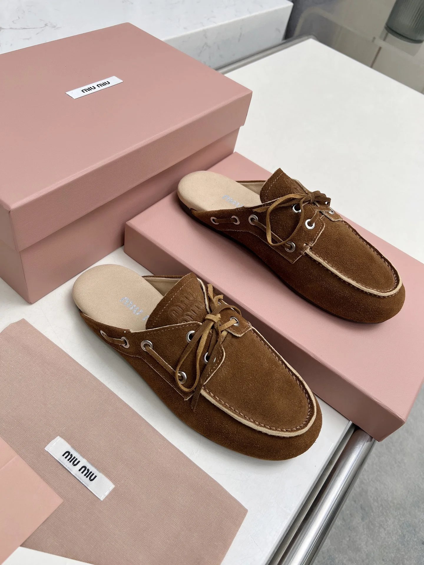 Miu Miu Suede Boat Mules