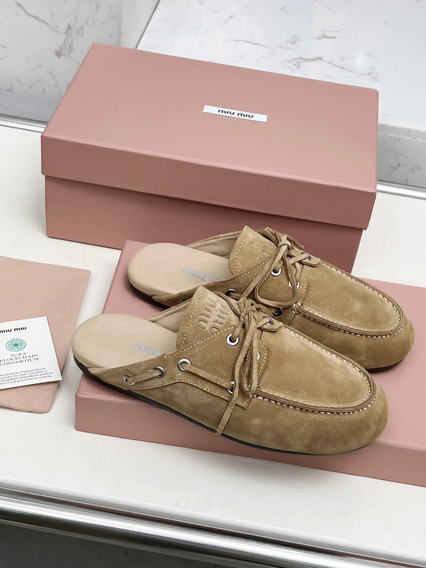 Miu Miu Suede Loafer Slides