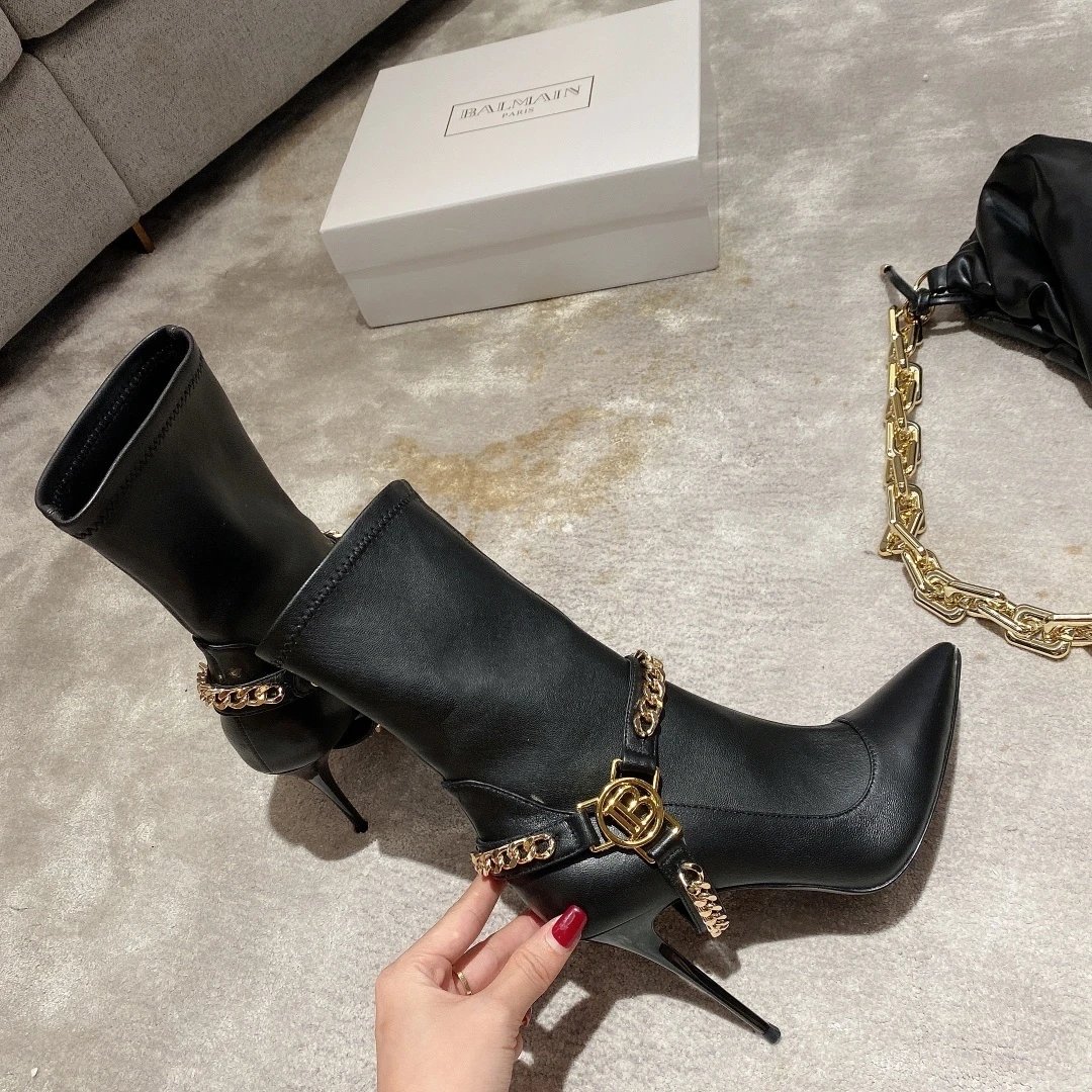 Balmain Balmain Black Leather Chain Detail Boots Black