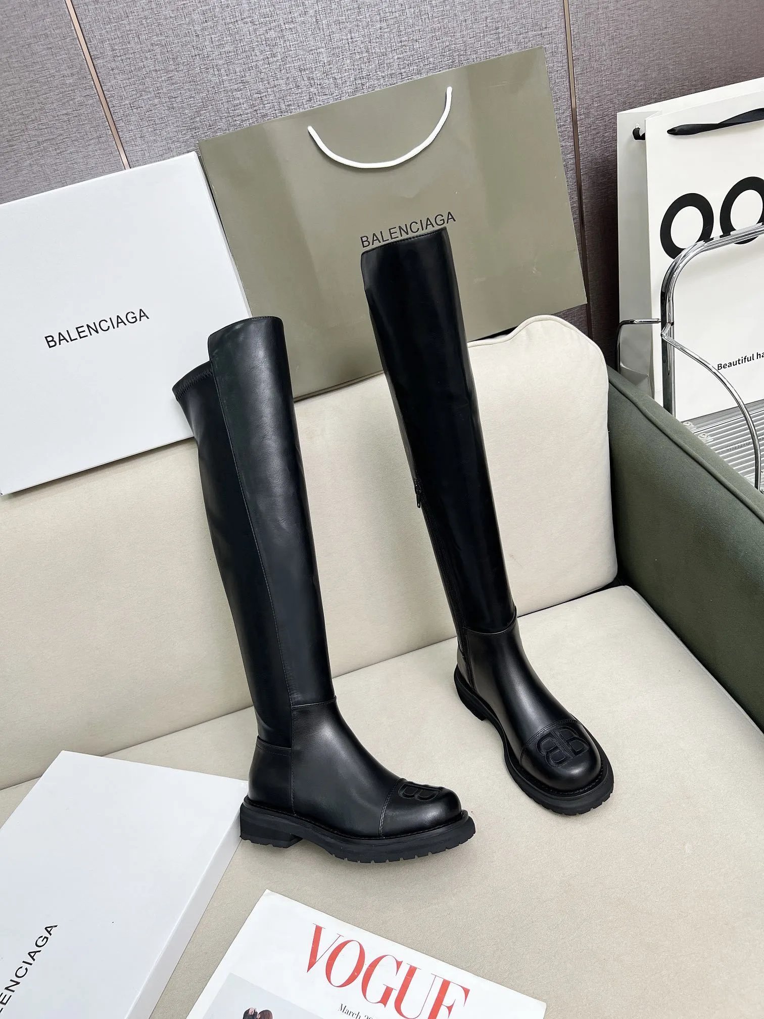 Balmain Orange Leather Over-the-Knee Stiletto Boots product photo 3