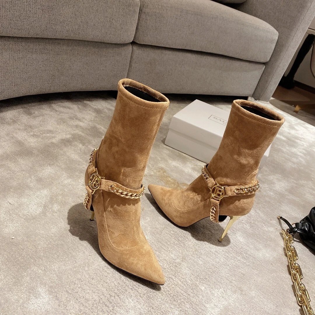 Balmain Orange Leather Over-the-Knee Stiletto Boots product photo 4