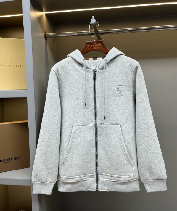 Burberry Monogram Logo Zip-Up Hoodie Gray