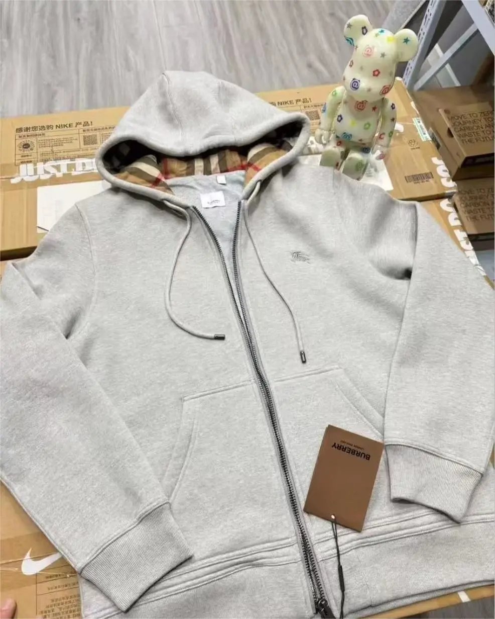 Burberry Monogram Logo Zip-Up Hoodie Gray - 3