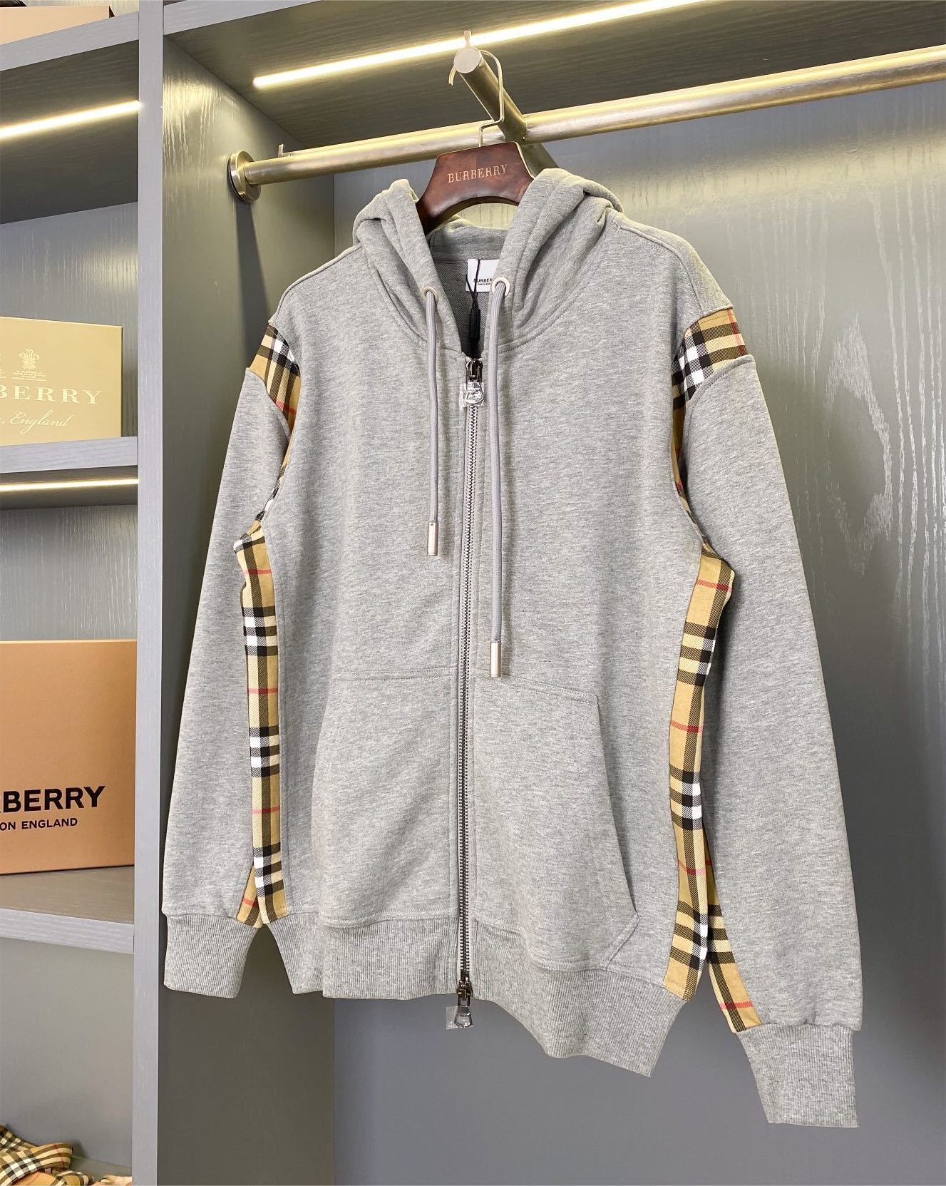 Burberry Monogram Logo Zip-Up Hoodie Gray - 12