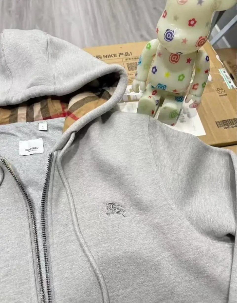 Burberry Monogram Logo Zip-Up Hoodie Gray - 4