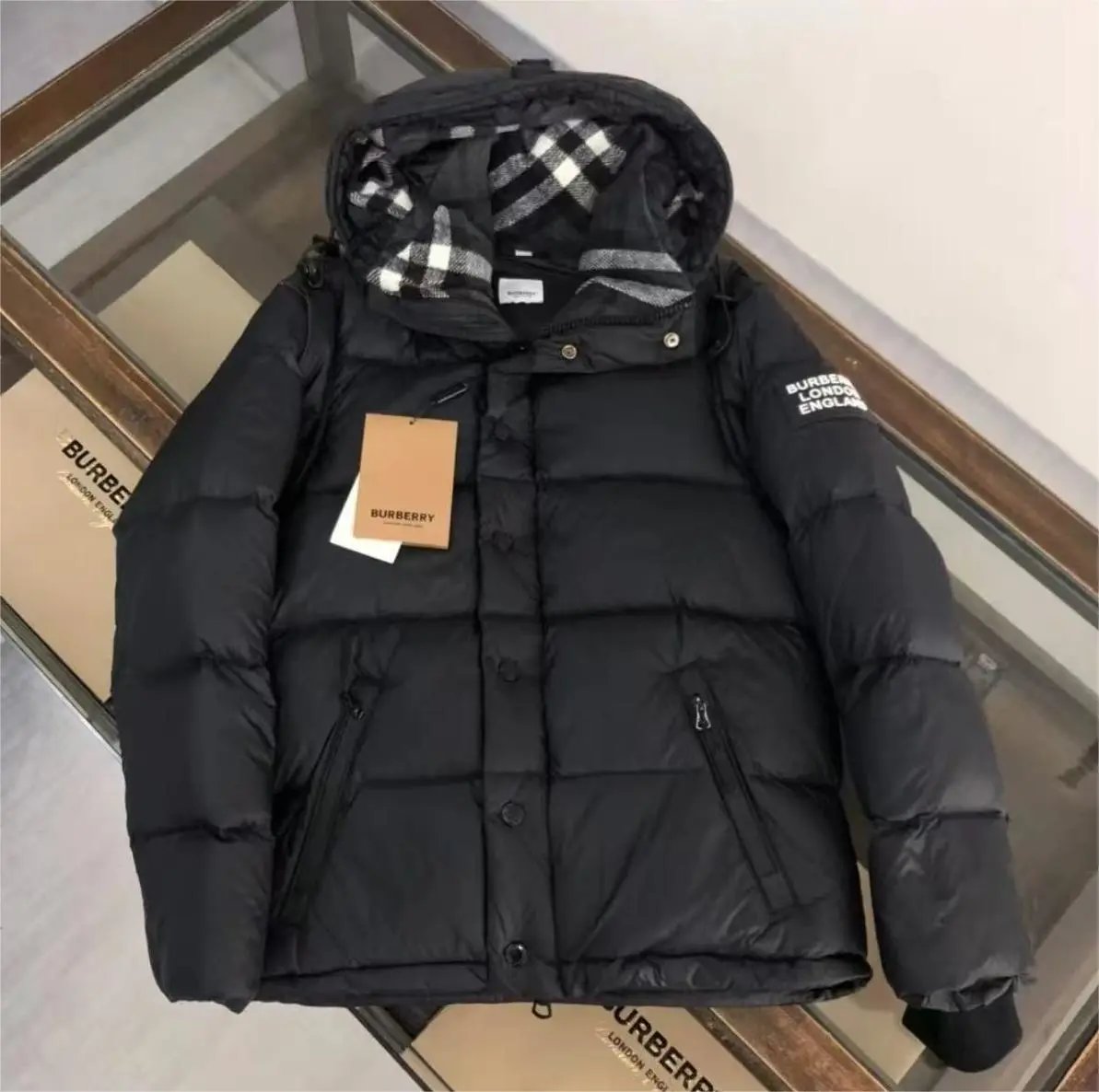 Burberry Hooded Windbreaker Jacket in Beige and Black Outerwear - 8