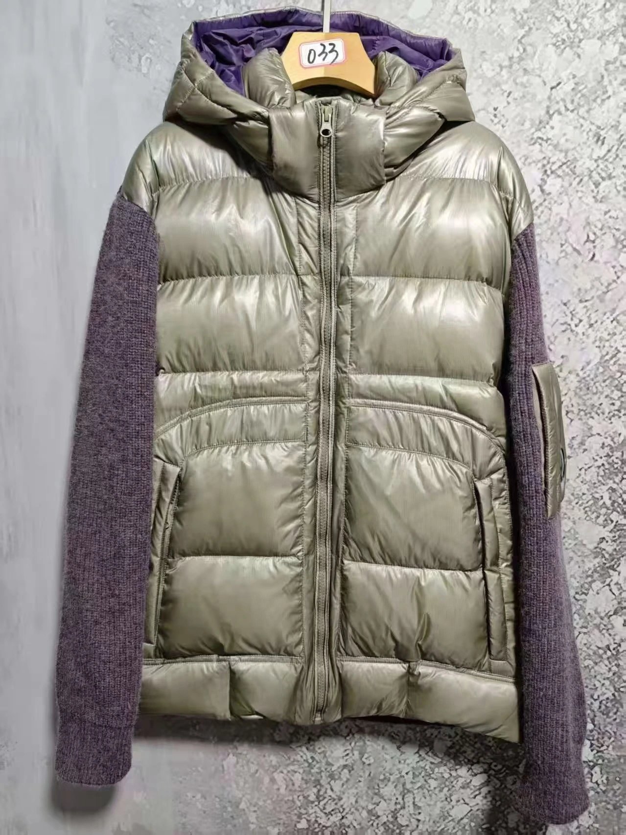 针织拼接羽绒服（90%白鸭绒）（预售）-银白色