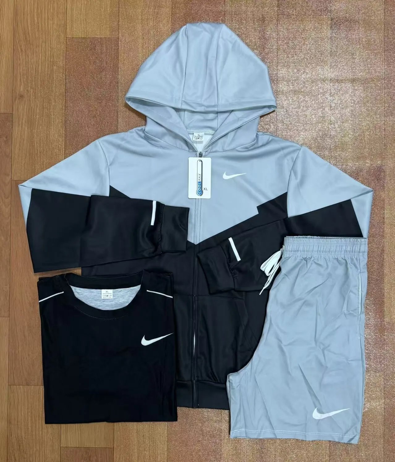 Nike Matching Sets Three-Piece Hooded Jacket, T-Shirt and Shorts Set — (Shorts-style three-piece set)-L281
