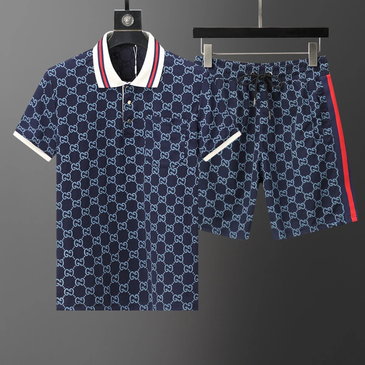 Fendi Matching Sets Monogram polo shirt and drawstring jogger set — Di-or stand-up collar, navy blue
