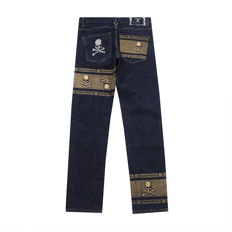 Skull Print Washed Straight Jeans