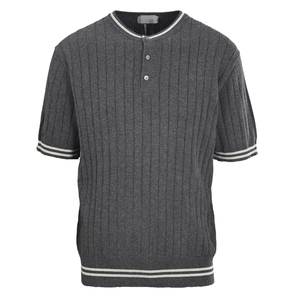 5 Gray Three-Button with Double White Striped Sleeves