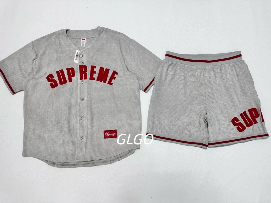 Supreme Mesh Baseball Jersey Gray Red Arch Logo Sportswear