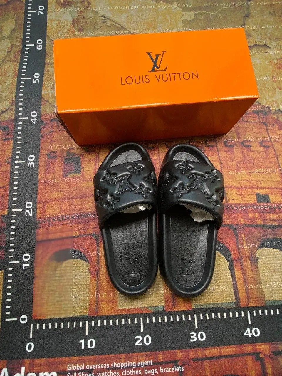 Louis Vuitton Monogram Embossed Slide Sandals Black