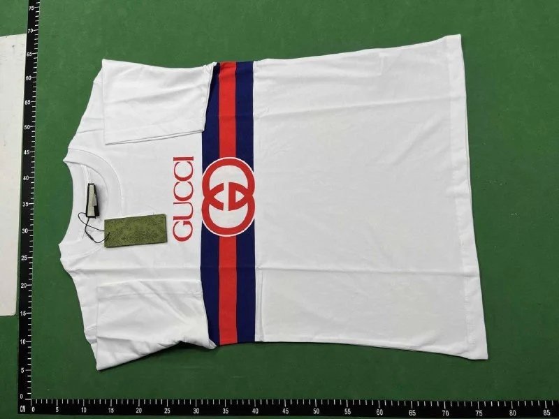 Gucci Interlocking G Stripe Print White Cotton T-Shirt