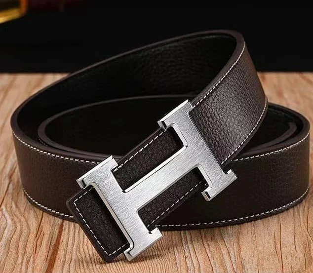 Brown Leather Belt with H Buckle