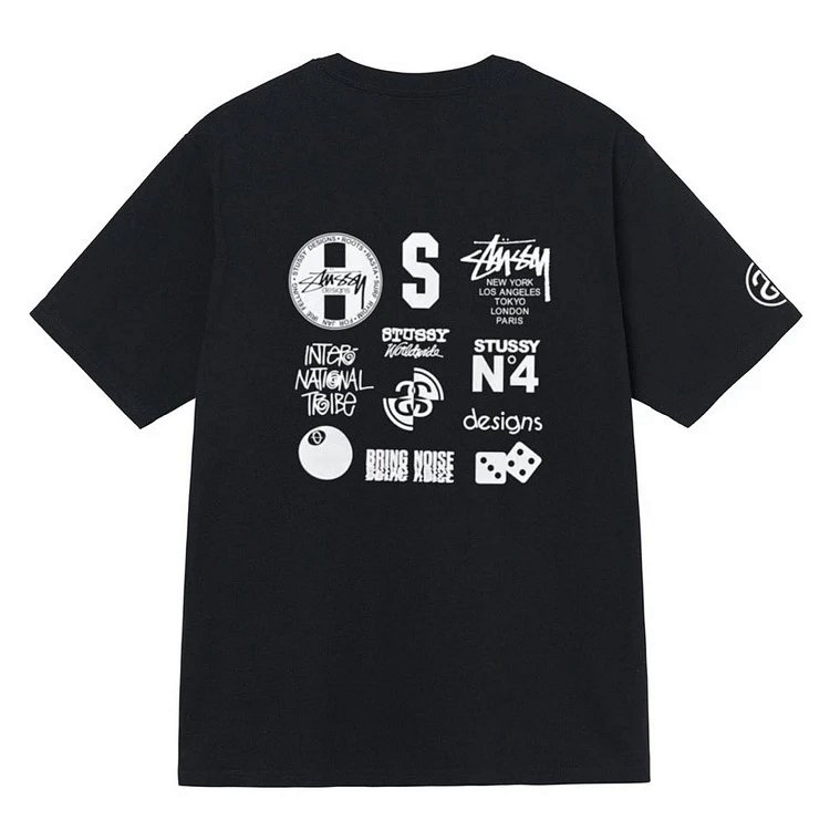 stu徽章多印花 圆筒短袖T恤 颜色：黑色、白色、 码数S、Ｍ、L、XL、XXL   STU74