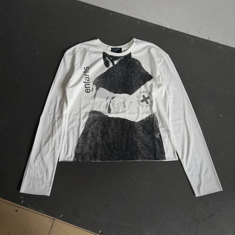 Enfants Riches Deprimes  短款crop剪裁落肩长袖T恤 尺码：S M L XL 颜色： 米白色  ERD8873