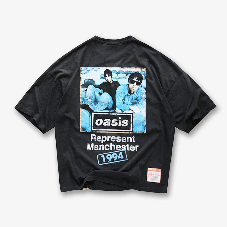 Represent X Oasis Maine Road New Vintage T-Shirt 绿洲乐队人物款印花短袖t恤  颜色：水洗黑 白色 尺码：S M L XL  REP245