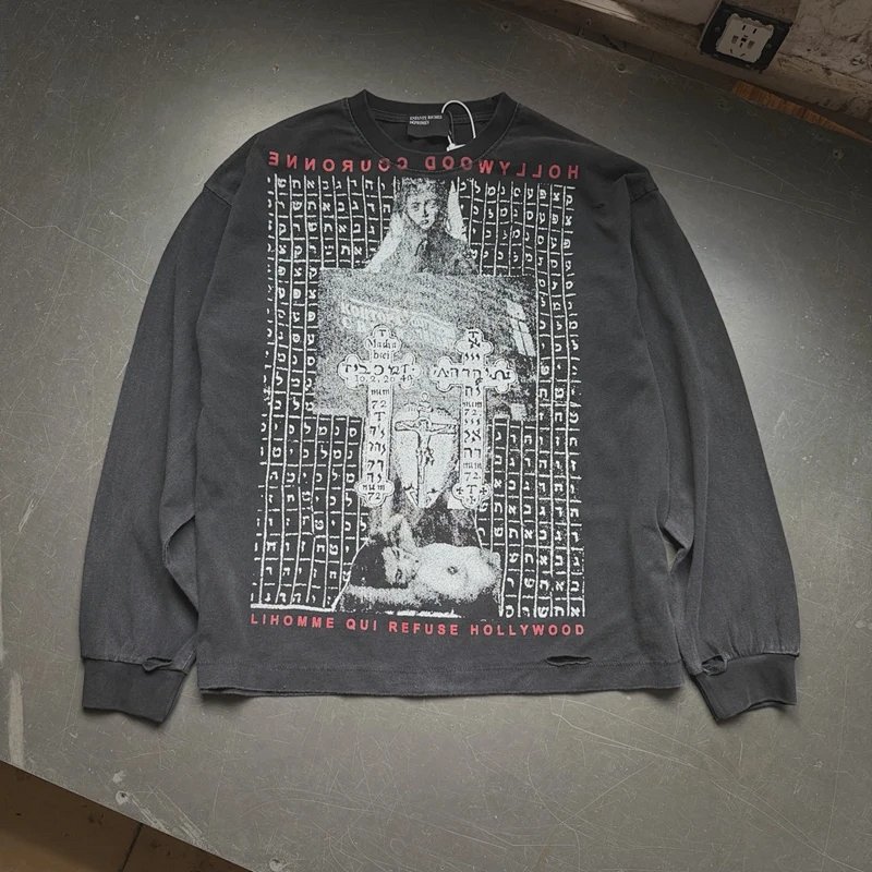 Enfants Riches Deprimes 好莱坞皇冠图样 磨破做旧水洗长袖 尺码:S M L XL 颜色:洗水黑 ERD8822