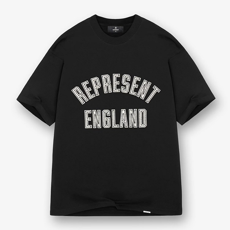 REPRESENT ENGLAND APPLIQUE T-SHIRT 复古英文校园风绣花短袖t恤  颜色：黑色 尺码：S M L XL  REP232