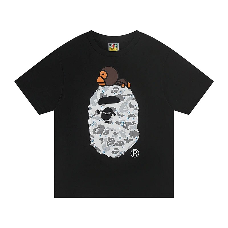 TOP 猿人印花圆领短袖T恤 黑色 S-XL  A22
