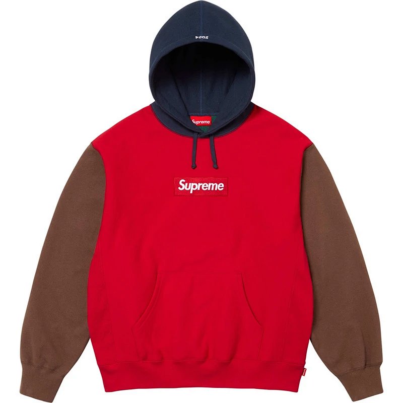 SUP 24FW BOX 帽衫 黑 米白 花灰 宝蓝 拼色 S M L XL E586