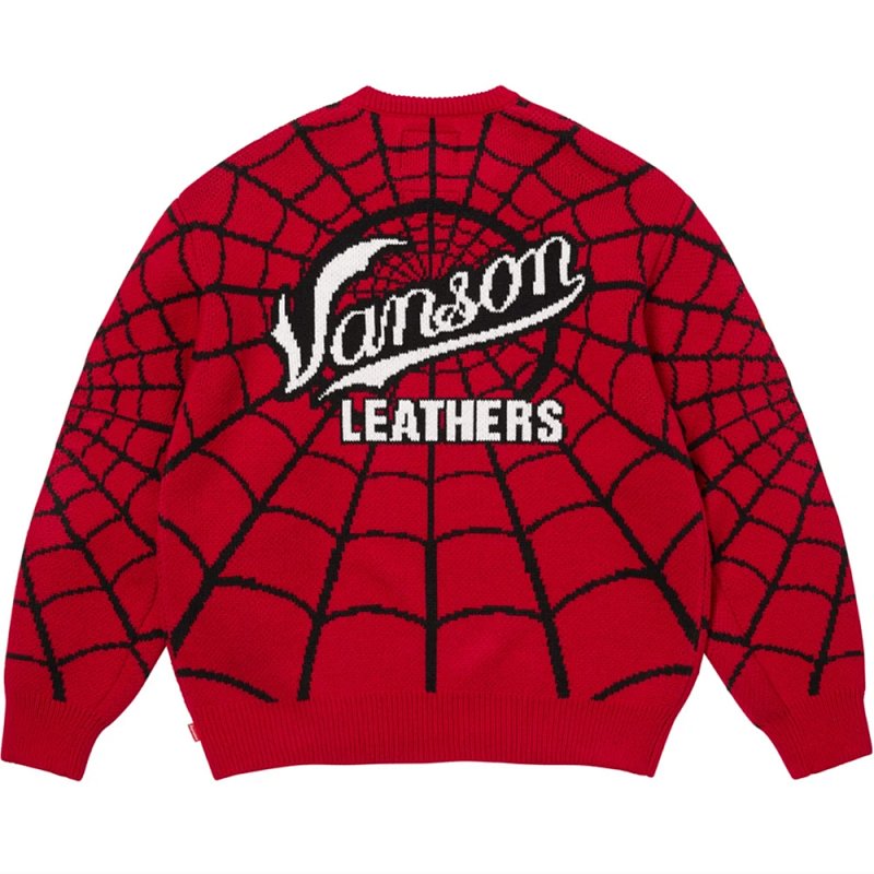 VANSON SPIDER-MAN SWEATER  SS26 蛛网满印图案刺绣圆领毛衣   黑 红 S- XL  SB85