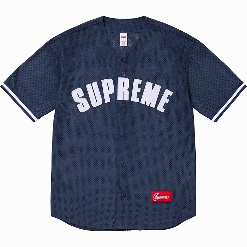 24SS ULTRASUEDE MESH BASEBALL JERSEY/SHOPT  麂皮网眼棒球短袖  黑色 浅灰色 藏蓝色  S M L XL  SB10